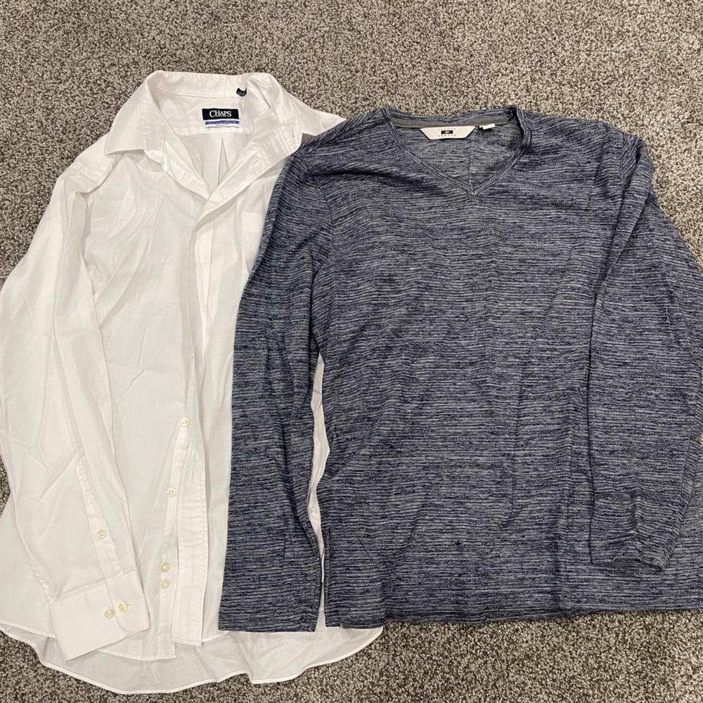 Joseph Abboud Sweater and Chaps long sleeve white dress shirt.
